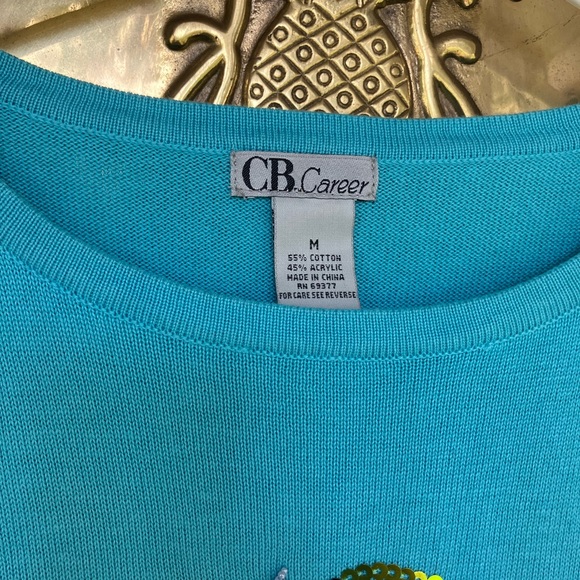 CB career blue palm tree Christmas top - Picture 5 of 7